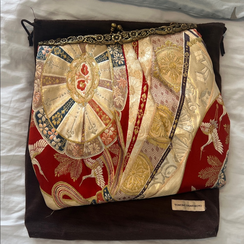 Tomomi Yamamoto Red and Gold Japanese Kimono Bag